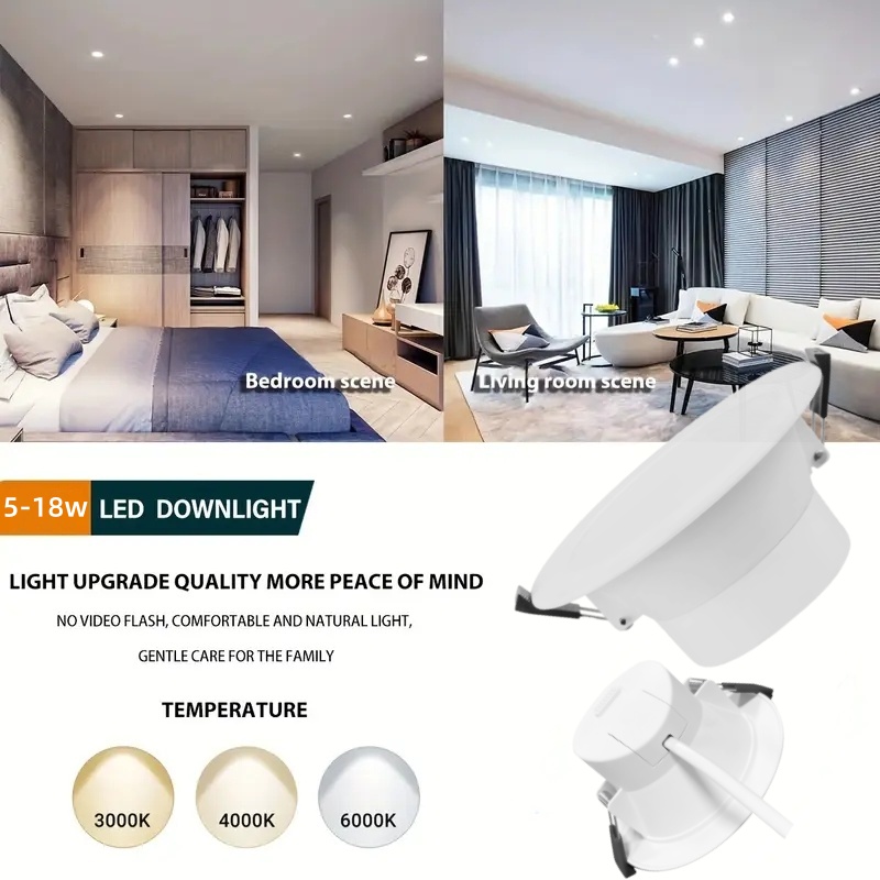 DL01-F LED Downlight 15w Saa 6 Inches Cut-out 150mm Aluminum Coated Plastic Flat Face IP44 Tri-colour Switchable Dimmable LED Downlight