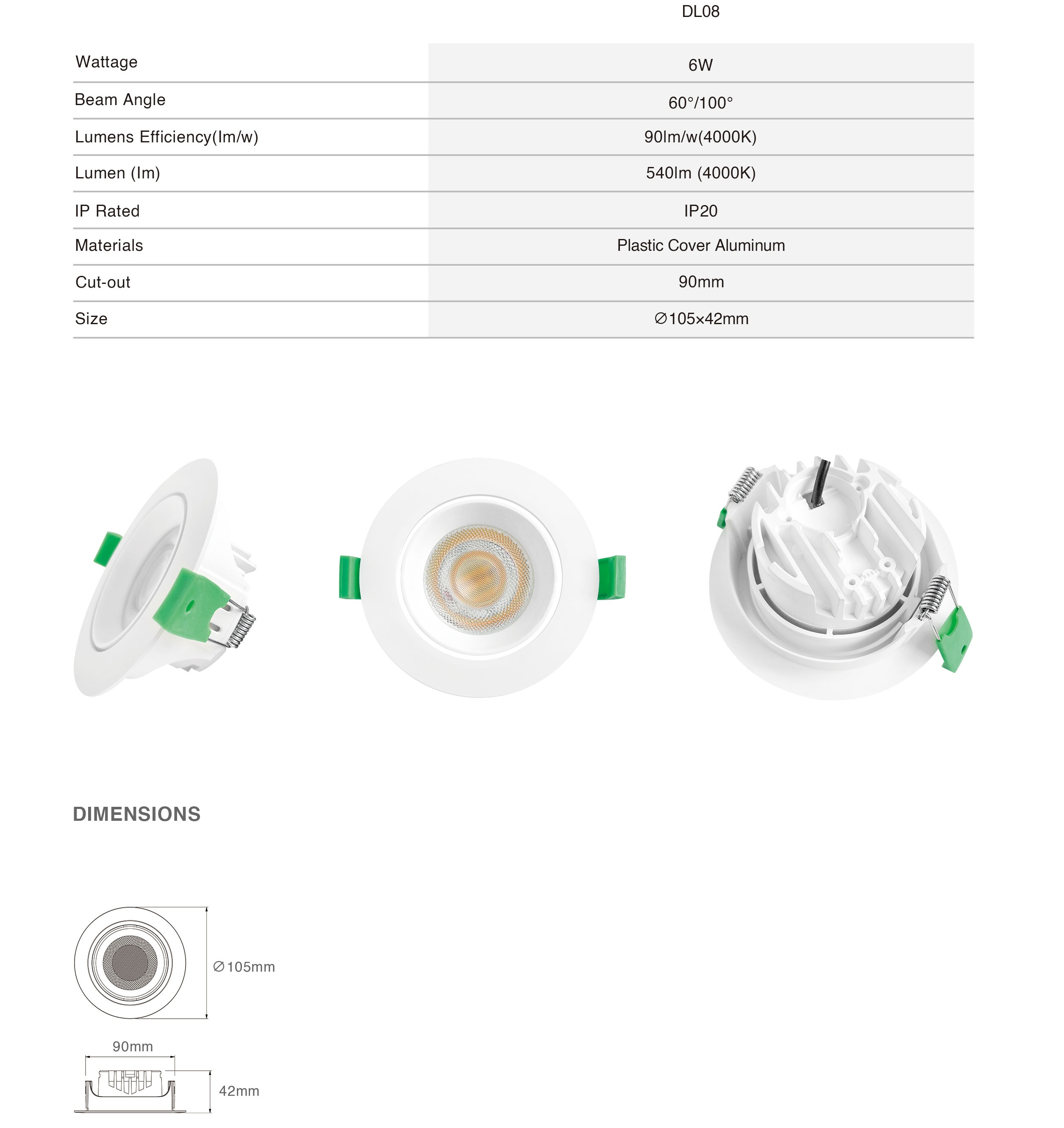 DL08 Ce certified dimmable 3000k 4000k 5000k CCT adjustable downlight ip20 6w SMD recessed saa light emitting diode downlights